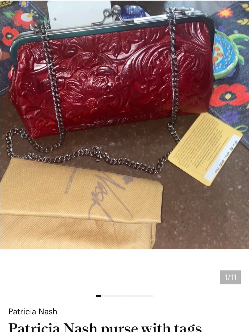 Patricia Nash Red Embossed Leather Cosmetic Case
